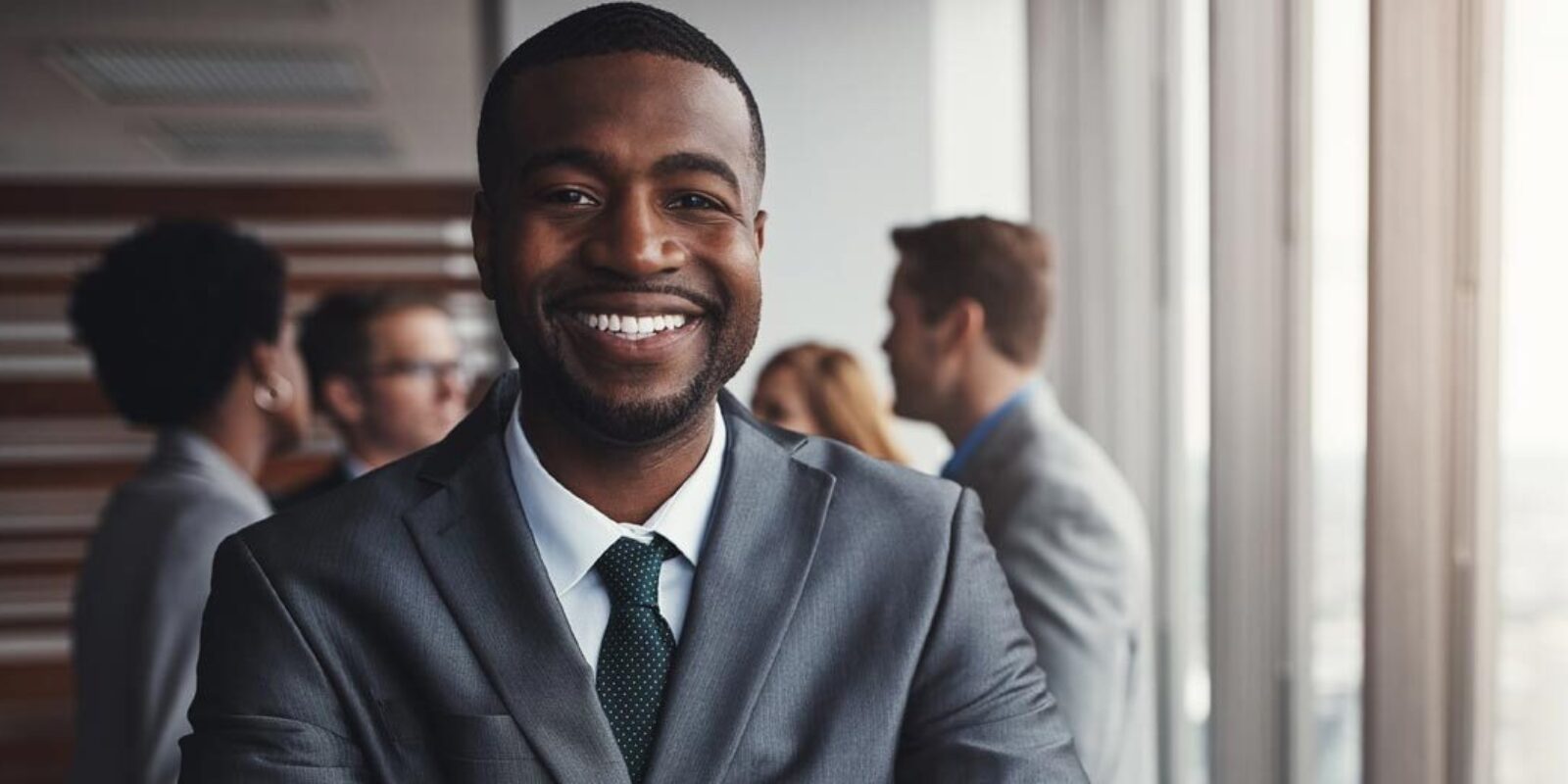 businessman smiling in office