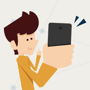 Illustration of character holding up a smartphone.