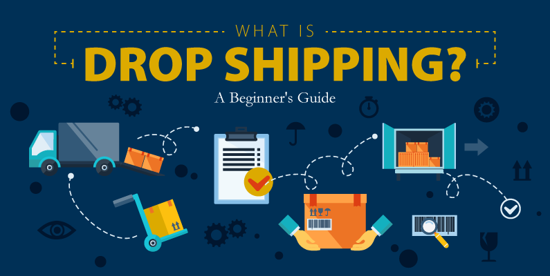 Various icons representing the drop shipping business model with title text overlay